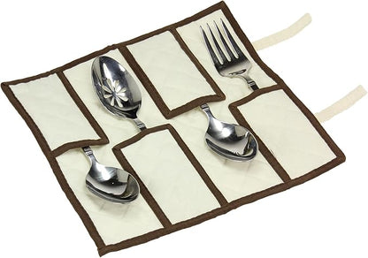 Household Essentials Cream Canvas Flatware Chest with Brown Trim