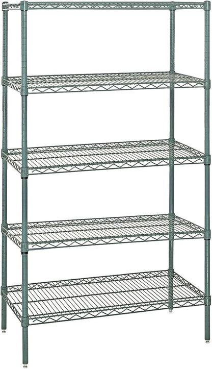 QUANTUM STORAGE SYSTEMS WR86-3036P-5 Starter Kit Wire Shelves Green Epoxy 5 Shelves 86" H x 36" W x 30" D