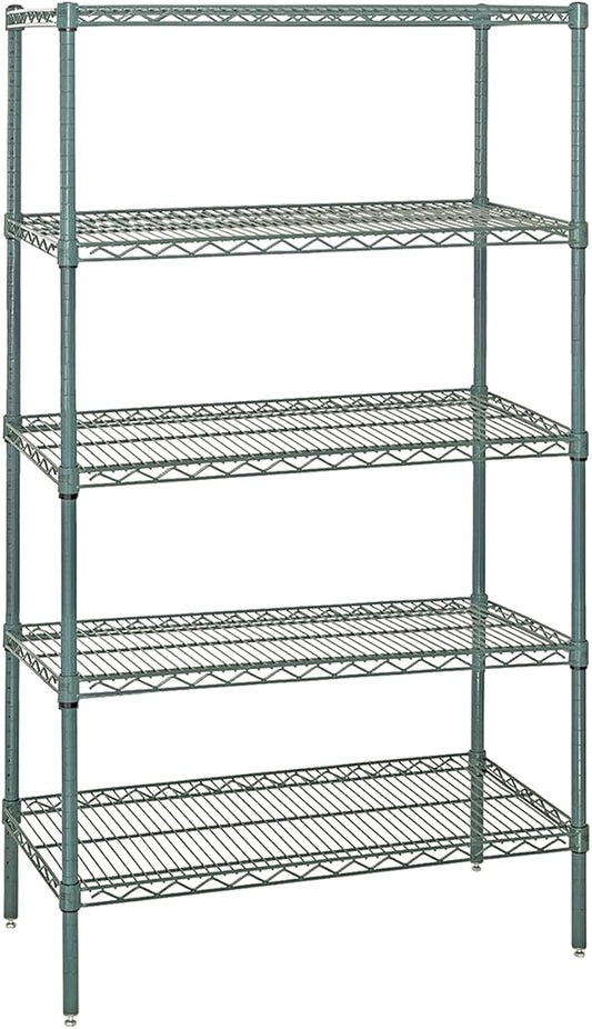 QUANTUM STORAGE SYSTEMS WR86-3036P-5 Starter Kit Wire Shelves Green Epoxy 5 Shelves 86" H x 36" W x 30" D
