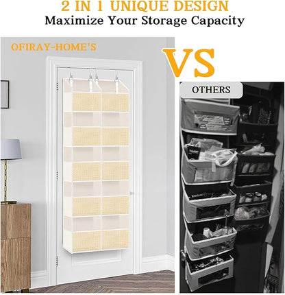 Over The Door Organizer 5 Tiers, Extra Large Behind Door Storage of 10 Compartments, 80 lbs Weight Capacity Hanging Storage Organizer with Clear Window Kids Toys, Shoes,Diapers, Braided Style