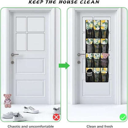 Lemon Print Over the Door Shoe Organizer,Behind Door Shoes Hang Holder Rack,Hanging Shoe Storage Hanging Bag Space Saver