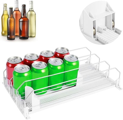 Drinks Organizer for Fridge Self-Sliding Soda Can Dispenser Adjustable Width Fridge Organizer Drinks Dispenser 3 Rows Can Organizer with Locking Design Holds 12 oz 16 oz 20 oz for Cola Juice