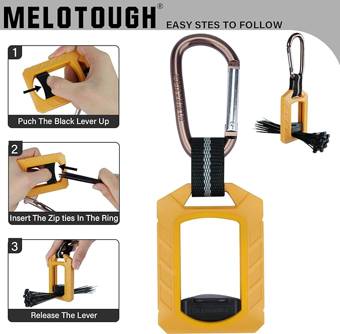 Melotough Zip Tie Organizer Band,Zip Tie Holder,Reusable,Cable Tie Bracket for Multi-Purpose Indoor and Outdoor Use,Yellow,1Pcs