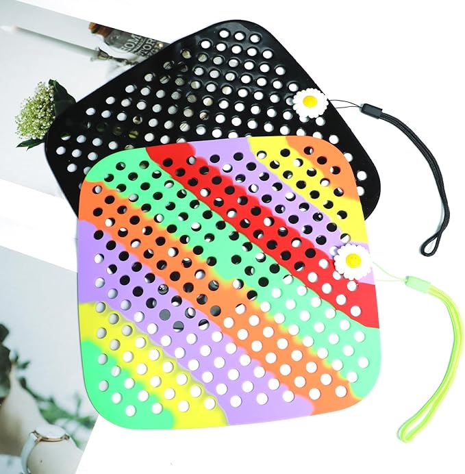 2PCS Shoe Charm Organizer - Hanging Silicone Shoe Charm Holder with 194 Holes, Portable Display Net for Shoe Charms (Black & Colorful)