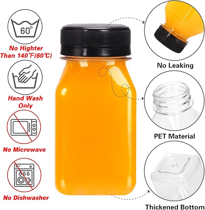 Moretoes 36pcs 4oz Juice Bottles, Small Plastic Bottles with Caps, Reusable Clear Containers with Lids for Juicing, Smoothie and Other Beverages