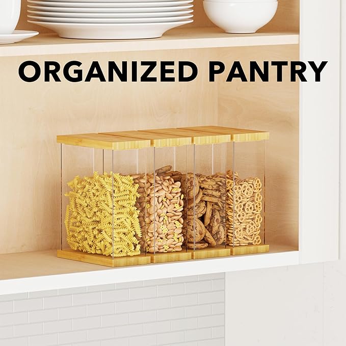 SpaceAid Bamboo Food Storage Container - Airtight Cereal Containers with Lids, Kitchen Cereal Canisters Pantry Organizers and Storage for Rice, Flour, Coffee, Snack, Small 2 Pack