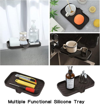 MicoYang Silicone Bathroom Soap Dishes with Drain Spout-Bathroom and Kitchen Sink Organizer,Sponge Holder,Dish Soap Tray,Perfect for Dispenser,Scrubber,Bottle,Cup on Sink or Counter-Coffee 9.6"×5.3"