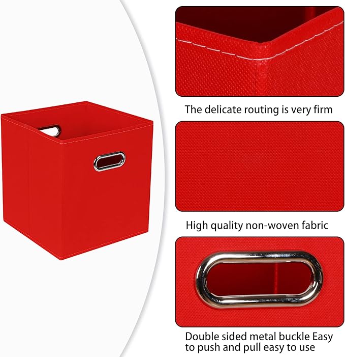 Fabric Cloth Storage Bins,Fabric Cube Bins Organizer with Dual Handles Foldable Cube Storage Baskets for Home Bedroom Storage,Set of 6,(Red)