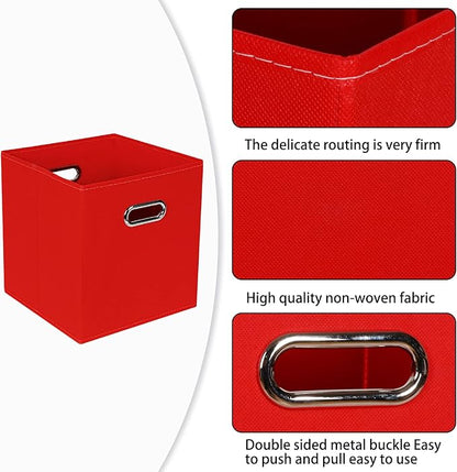 Fabric Cloth Storage Bins,Fabric Cube Bins Organizer with Dual Handles Foldable Cube Storage Baskets for Home Bedroom Storage,Set of 6,(Red)