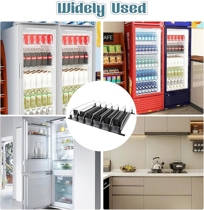 Drink Organizer for Fridge, 18.9x15.0x3.1in Soda Can Dispenser for Refrigerator, 6 Rows Adjustable Automatic Pusher Glide Drink Dispenser for Beer Beverages (Black)