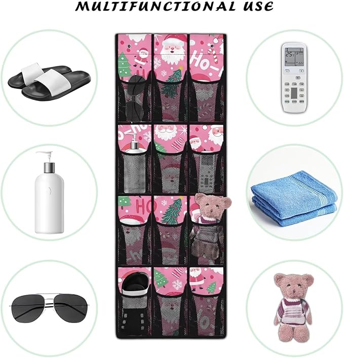 Father Christmas Behind The Door Organizer for Xmas Home Decor Door Hanging Shoe Organizer for Dorm Room Essentials,Mesh Pockets with 4 Metal Hook