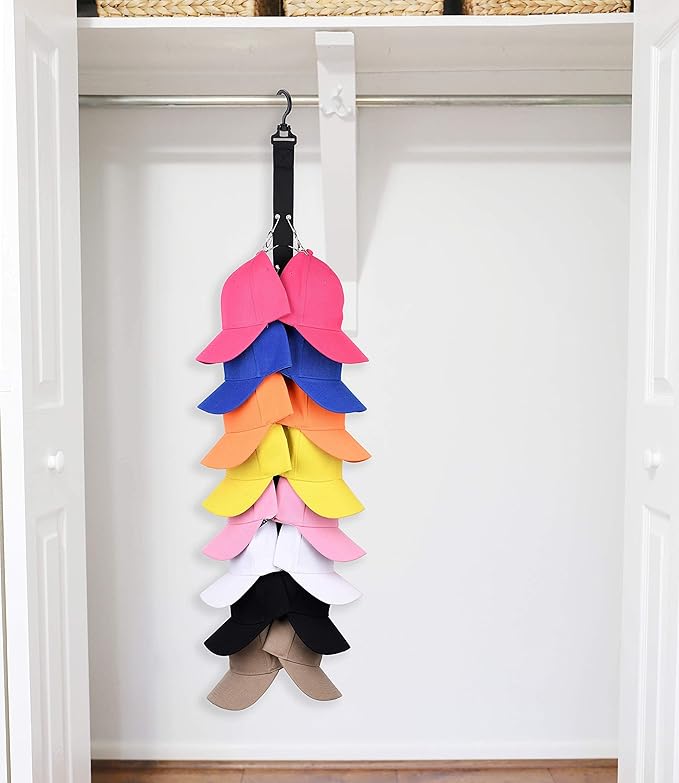 Closet Hanging Cap Organizer, 16 Baseball Cap Rack, Closet Hook Cap Holder Hat Storage Organizer - Keep Hats Cleaner Than a Hat Rack (1 Pack)