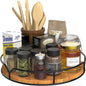 Lazy Susan Turntable Organizer with Anti-Slip Mat for Cabinet Pantry Kitchen Countertop Refrigerator Office, Pine Wood, 10", Carbonized Black