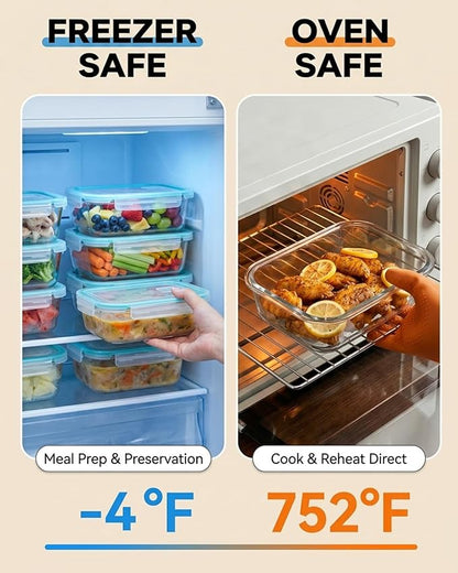8 Pack Glass Meal Prep Containers with Lids, Glass Food Storage Containers with Airtight Vent Hole Lids, Lunch Containers Sets with lids Glass, Microwave Oven Freezer Dishwasher Safe
