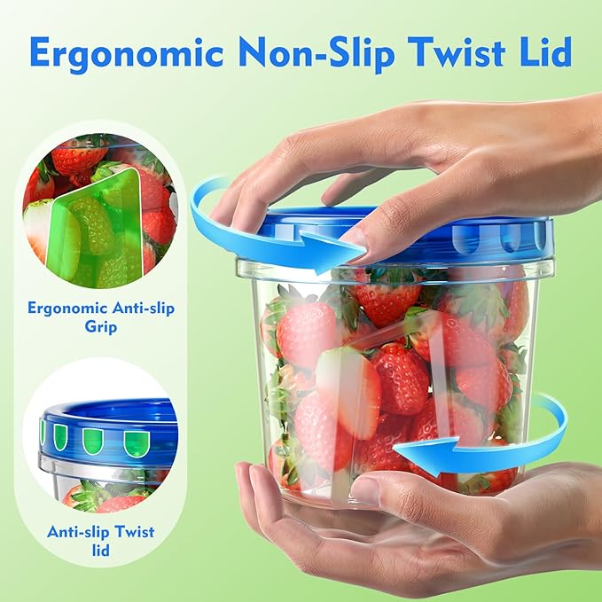 BiuLeon 12 Pack-24oz Freezer Storage Containers, Plastic Food Storage Containers with Twist Top Lids, BPA Free and Reusable Soup Containers with Lids, Leakproof/Microwave/Dishwasher Safe