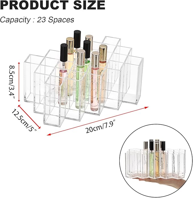 ELLDOO Rollerball Perfume Organizer, 23 Spaces Clear Acrylic Perfume Storage Holder Beauty Scent Holder, Stackable Makeup Lipgloss Lipstick Display Case Lip Gloss Storage Stand (5-Tier)