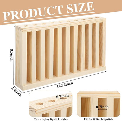 Wonderjune 1 Pcs Wooden Lipsticks Holder 0.7 inch Lip Balm Tube Holder Lip Gloss Organizer Display Wood Lipsticks Tube Tower Organizer for Market Craft Booth Room Display (10 Slot)