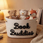 Threehoney Book Buddies Basket Preschool Book Toy Storage Basket with Handle Woven Cotton Rope Organizer for Back to School Kindergarten Preschool Classroom Graduation 15 x 10 x 9 Inches(Black)