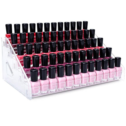 5-Tier Nail Polish & Sunglasses Organizer | Screwless Cosmetic Display Shelf for Makeup, Jewelry, Eyeglasses Storage | Non-Slip Bathroom Vanity Shelf for Essential Oils