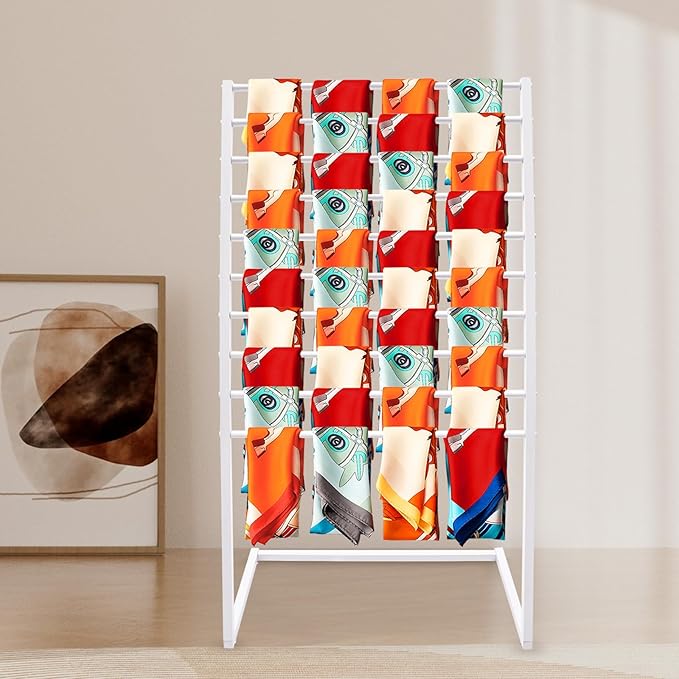 Scarf Display Stand, 10 Tier Metal Scarf Holder Organizer, Scarf Hanger Scarf Holder Scarf Organizer Belt Organizer Pants Rack Scarf Rack for Commercial Clothing Retail Store (White, 80cm)
