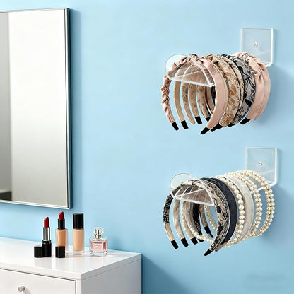 Headband Holder Wall Mount, 3-Pack Clear Acrylic Headband Organizer and Hair Tie Storage Rack, Wall-Mounted Display for Hair Accessories, Jewelry, Scarves for Women Girls