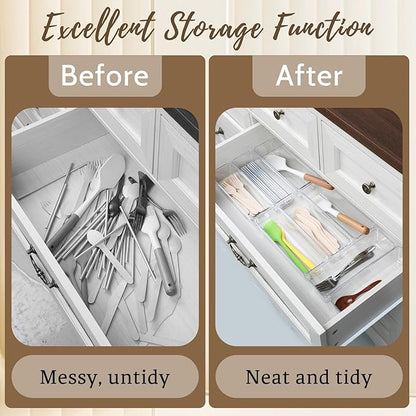 Dimeho 12 PCS Drawer Organizers Clear Plastic Vanity Drawer Dividers Kitchen Silverware Utensil Storage Desk Storage Tray for Bathroom Bedroom Office Makeup Jewelry 9 x 3 x 2 Inches