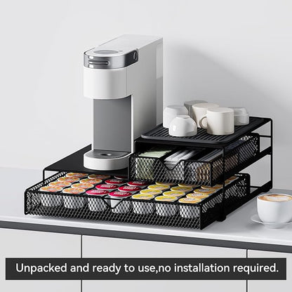 K Cup Organizer for Coffee Station - Sturdy Machine Base 60 Coffee Pod Storage Drawer, Non-Sagging Stand Compatible with Keurig K-Cup Pods, Anti-Vibration, No Assembly (Black)