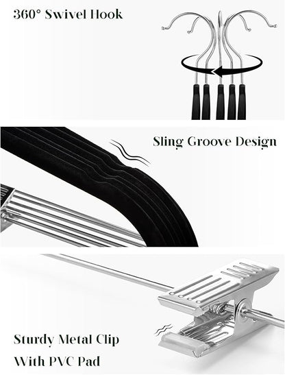 Cozymood Velvet Pant Hangers 36 Packs Ultra Thin Hangers with Clips Non Slip Velvet Skirt Hanger Space Saving Clothes Hanger with Clips for Pants, Skirts, Jeans, Shorts (Black)
