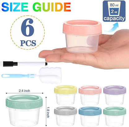 Yomarket 6pcs 2 oz Salad Dressing Container To Go Small Sauce Containers with Lids, Reusable Condiment Cups for Lunch Box, Leakproof, Freezer, Microwave & Dishwasher Safe