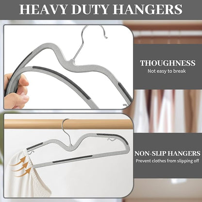 LemonRoad 50 Pack Short Neck Hangers, Upgraded Non-slip Plastic Hangers Lifts Clothes 3" Higher, Space Saving 360 Swivel Hook for Closet Organizer, Shirts Jackets Dresses, Smooth(Dark Gray Light Gray)