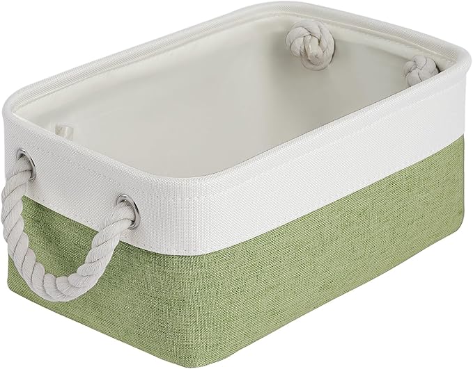 Storage Baskets for Shelves 11.8x7.9x5.2 Inch, Foldable Fabric Storage Bins with Handles, Small Storage Baskets for Organizing Closet, Office, Home Organization (1-Pack, White&Green)