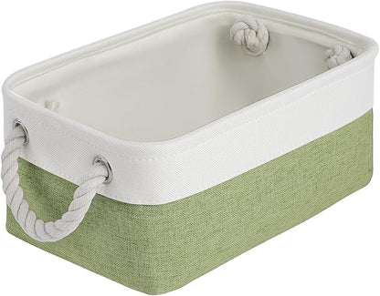 Storage Baskets for Shelves 11.8x7.9x5.2 Inch, Foldable Fabric Storage Bins with Handles, Small Storage Baskets for Organizing Closet, Office, Home Organization (1-Pack, White&Green)