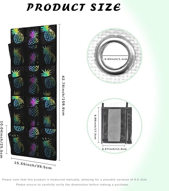 12-Pocket Over the Door Organizer, Transparent Mesh Compartments for Instant Visibility, Space-Saving Bathroom & Closet Storage,Pineapples