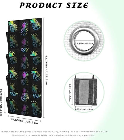 12-Pocket Over the Door Organizer, Transparent Mesh Compartments for Instant Visibility, Space-Saving Bathroom & Closet Storage,Pineapples