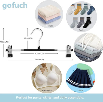 Pants Hangers with Clips - 20 Pack Heavy Duty, Non-Slip Adjustable Space Saving Skirt Hangers for Pants, Jeans, Shorts | Black | 12 Inch