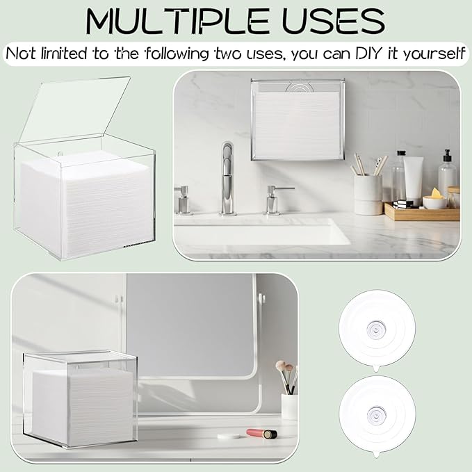 Yalikop Wall Mounted Disposable Facial Towel Storage Box Holder, Clear Acrylic Box for Clean Towels XL (Not Included), Disposable Face Towelettes Organization Container for Bathroom Cleansing Dry Wipe