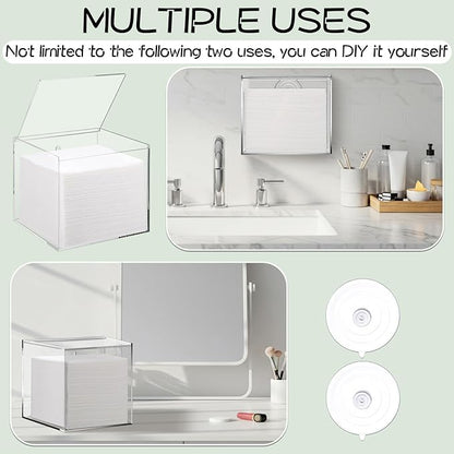 Yalikop Wall Mounted Disposable Facial Towel Storage Box Holder, Clear Acrylic Box for Clean Towels XL (Not Included), Disposable Face Towelettes Organization Container for Bathroom Cleansing Dry Wipe