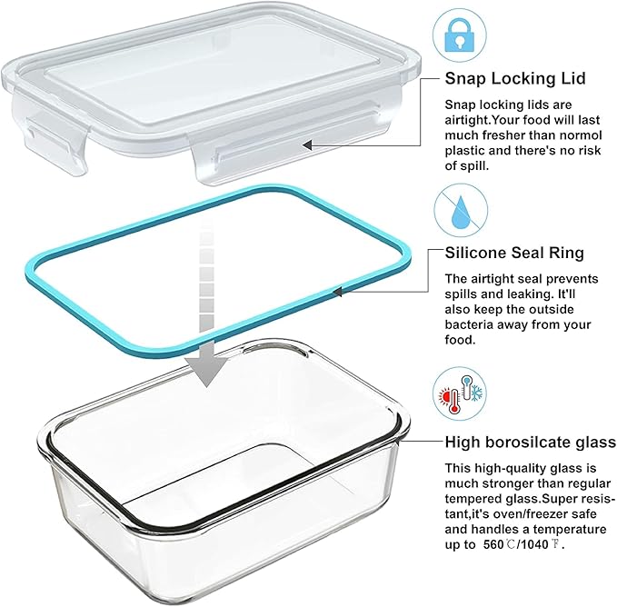 S SALIENT 18 Piece Glass Food Storage Containers with Lids, Glass Meal Prep Containers, food storage Containers for Food Storage, BPA Free & Leak Proof (9 lids & 9 Containers)