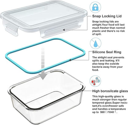 S SALIENT 18 Piece Glass Food Storage Containers with Lids, Glass Meal Prep Containers, food storage Containers for Food Storage, BPA Free & Leak Proof (9 lids & 9 Containers)