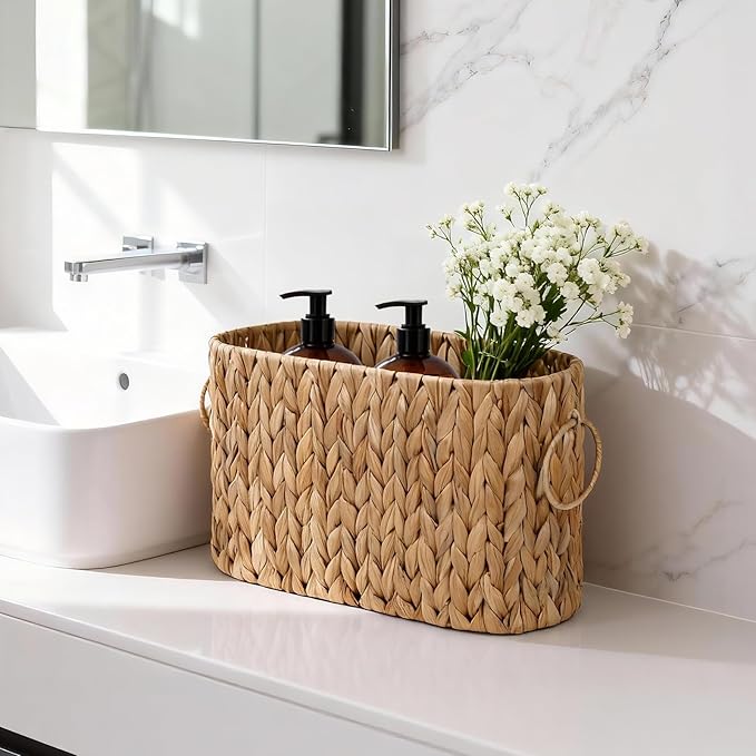 Toilet Paper Storage Bin, Large Storage Basket with Handles, Bathroom Accessories Organizer, Decorative Book Storage