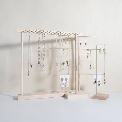 Large necklace hanger shelf with 17 copper bars, Wooden jewelry storage organizer rack for hanger necklace bracelet, necklace display stand for boutique store【Marple】
