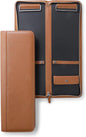 Leatherology Cognac Tie Case – Full Grain Leather Travel Organizer for 2–4 Ties with Nickel Bars, Interior Pocket for Cufflinks & Collar Stays, Slim Design with Zip & Snap Closure