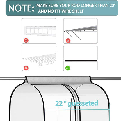 Liuoud 22” Gusseted Garment Bags for Hanging Clothes, All Clear Clothes Cover for Closet Storage, Wardrobe Coat Protector for Suit, Shirt Dress, Bottom Enclosed, 2 Pack, 40” Long