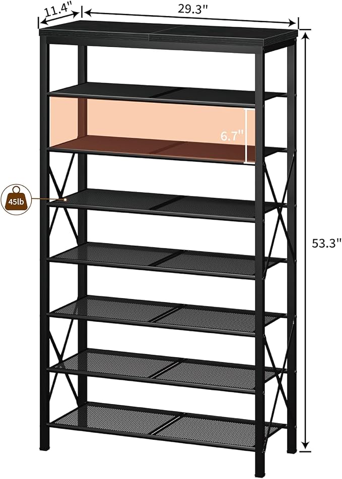 Metal Shoe Rack, 8 Tier Shoe Shelf Holds 32 Pairs, Vertical Shoe Organizer for Garage Front Door Entrance, Black