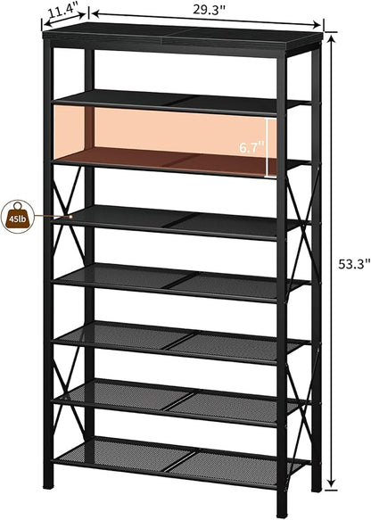 Metal Shoe Rack, 8 Tier Shoe Shelf Holds 32 Pairs, Vertical Shoe Organizer for Garage Front Door Entrance, Black