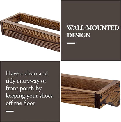 MyGift 30 Inch Rustic Burnt Solid Wood Hanging Shoe Rack, Set of 4 Wall Mounted Storage Organizer Footwear Holder for Closet, Mudroom, Entryway, Holds 12 Pairs