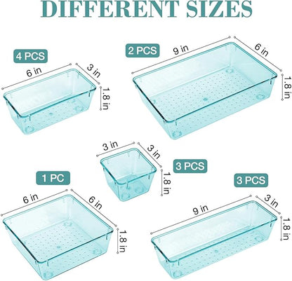 StorMiracle 13 PCS Drawer Organizer Set, 5 Varied Size Bathroom and kitchen Drawer cabinet organizer Trays, Clear Storage Bins for Makeup, Jewelry, Utensils and Gadgets