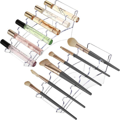 ELLDOO 2 Pack Rollerball Perfume Organizer, 6 Slots Clear Acrylic Perfume Storage Holder Beauty Scent Holder, Makeup Brush Lipgloss Lipstick Display Stand, Pen Holder for Home School Office