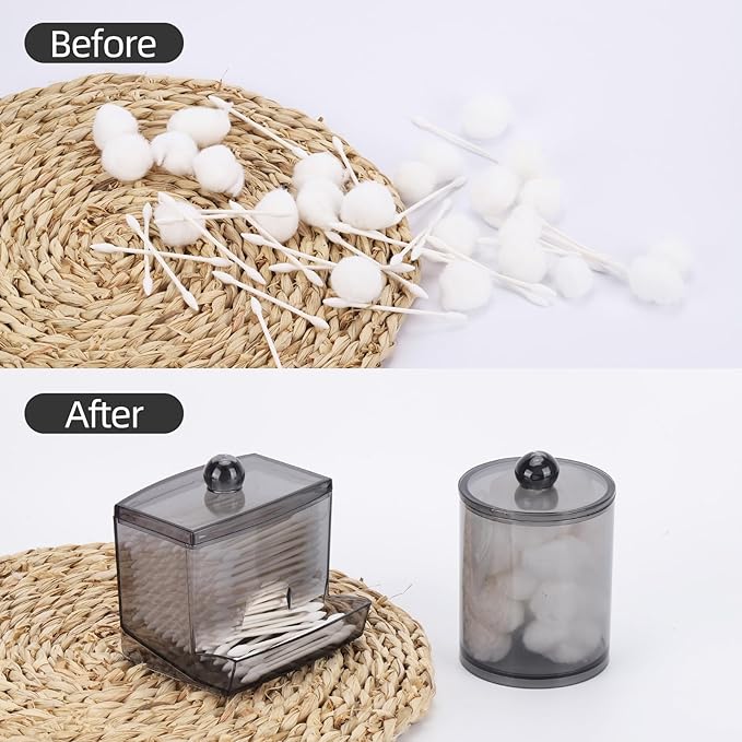 Tbestmax Qtips Holder Bathroom Container, 10 oz Big Qtip Dispenser 12 oz Cotton Ball Holder, Organizer Jars for Storage Cotton Swab, Floss Picks - 2 Pack Black