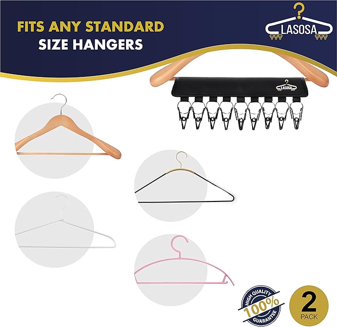 LASOSA Hat Organizer for Closet, Set of 2 - Space-Saving Cap Rack for Baseball Hats, Beanies, Scarves and More - Portable, Adjustable and Easy to Install - Premium Quality, Durable Design (Black)